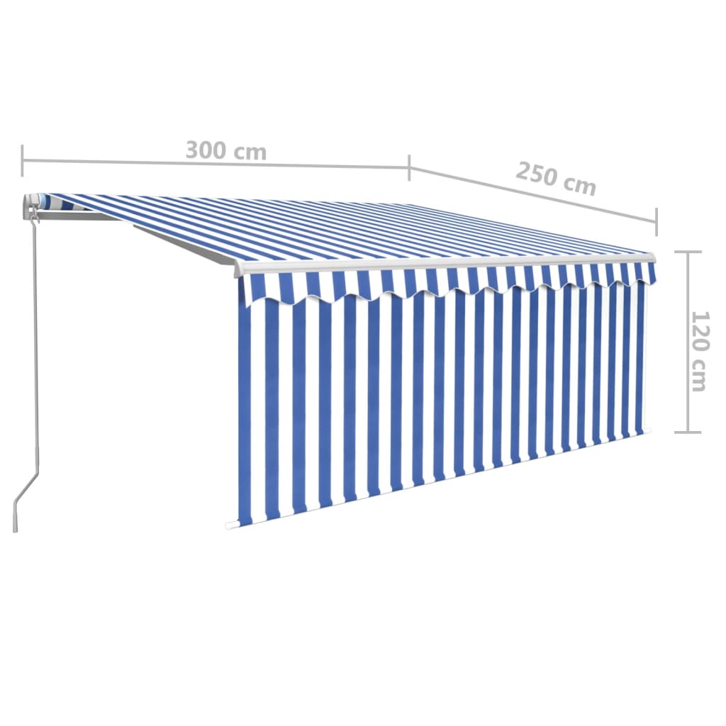 Manuaalisesti kelattava markiisi verho/LED 3x2,5m sinivalkoinen - Sisustajankoti.fi