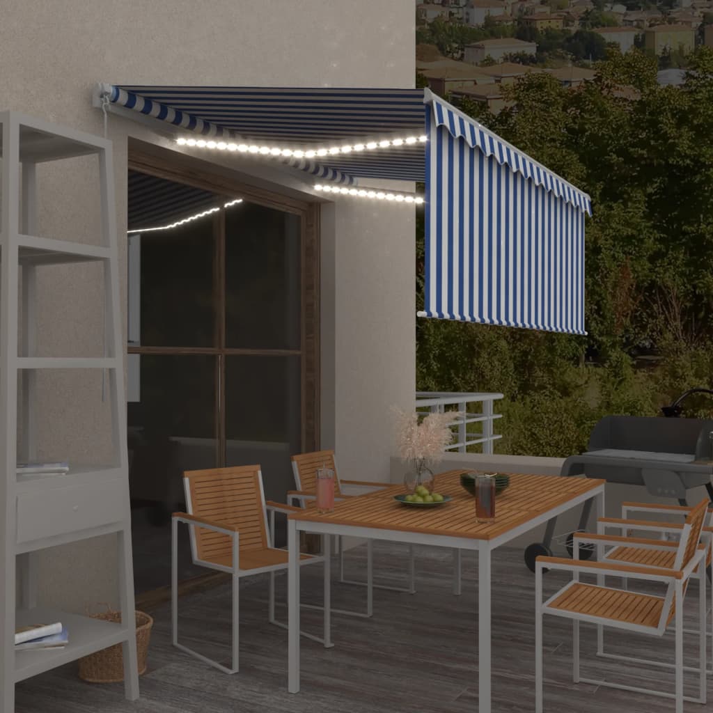 Manuaalisesti kelattava markiisi verho/LED 3x2,5m sinivalkoinen - Sisustajankoti.fi