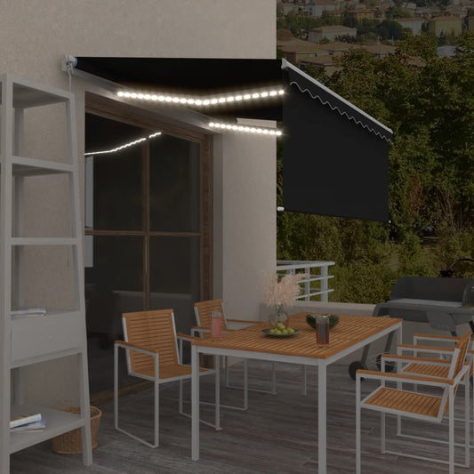 Manuaalisesti kelattava markiisi verho/LED 3x2,5 m antrasiitti - Sisustajankoti.fi