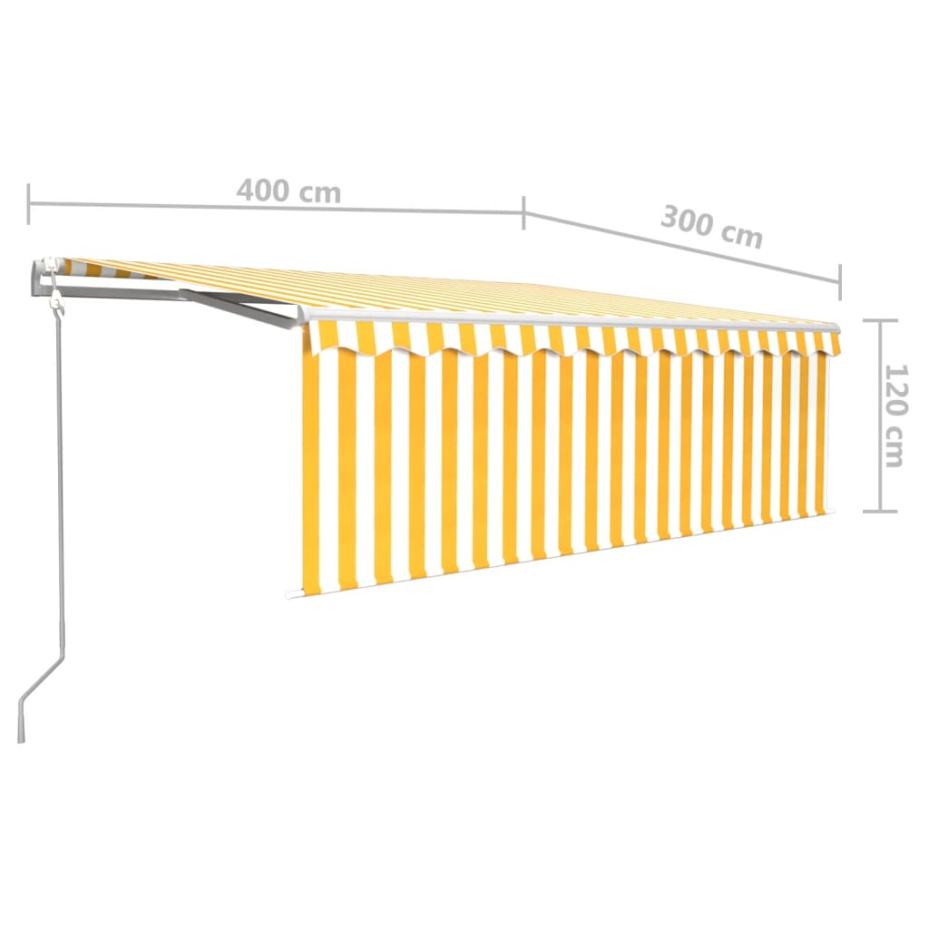 Sisäänkelattava markiisi verho/LED/tuulisens. 4x3 m keltavalk. - Sisustajankoti.fi