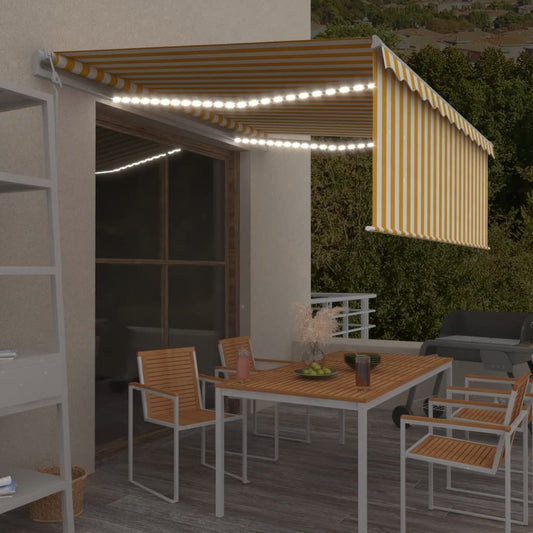 Sisäänkelattava markiisi verho/LED/tuulisens. 4x3 m keltavalk. - Sisustajankoti.fi