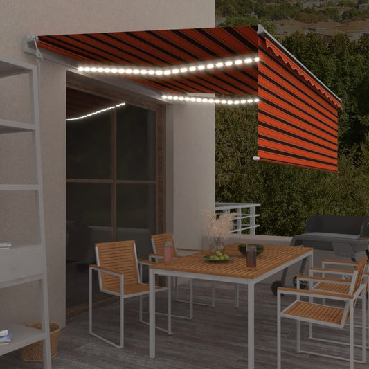 Sisäänkelattava markiisi verho/LED/tuulisens 4x3 m oranssirusk - Sisustajankoti.fi