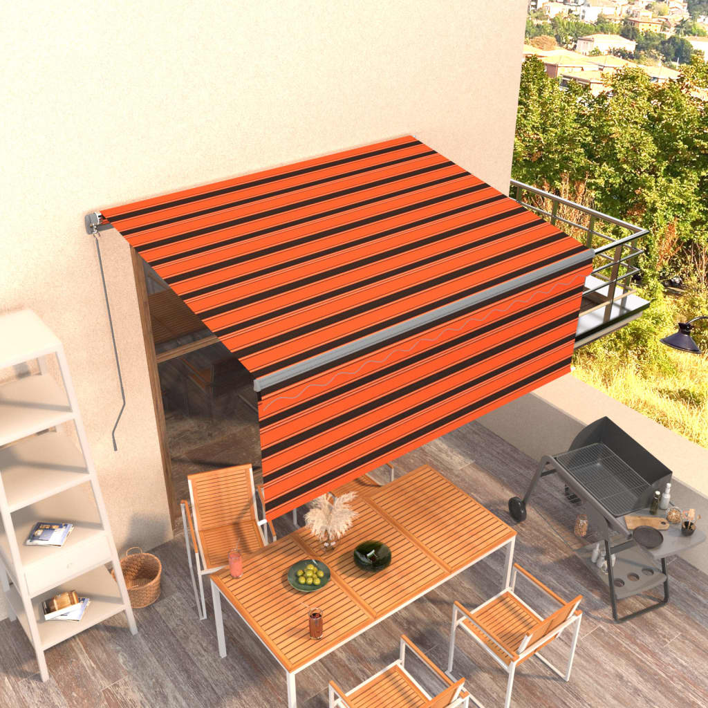 Manuaalisesti kelattava markiisi verhoilla 3x2,5m oranssiruskea - Sisustajankoti.fi