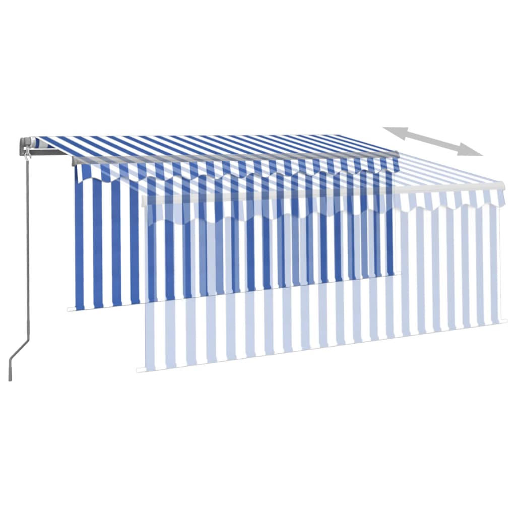 Manuaalisesti kelattava markiisi verho/LED 3x2,5m sinivalkoinen - Sisustajankoti.fi