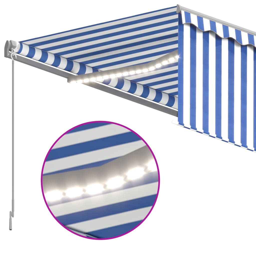 Manuaalisesti kelattava markiisi verho/LED 3x2,5m sinivalkoinen - Sisustajankoti.fi