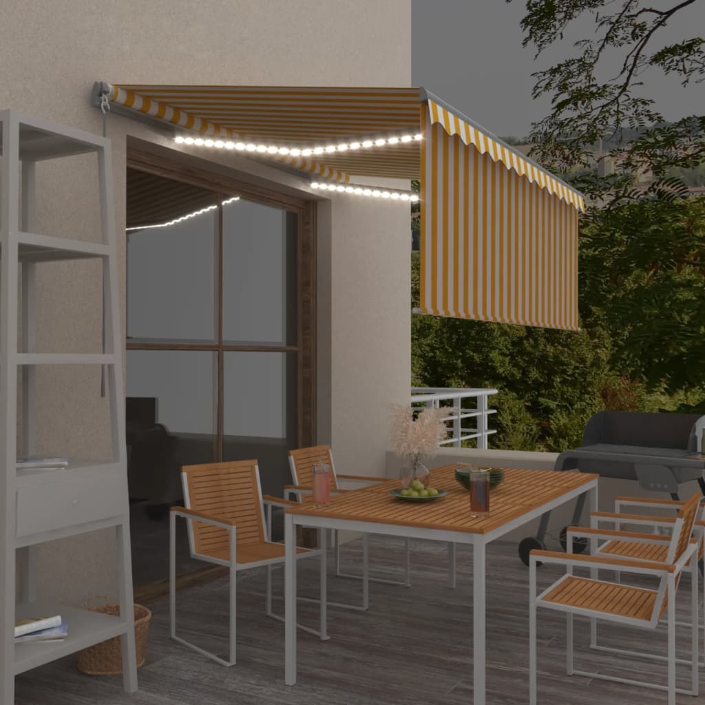 Manuaalisesti kelattava markiisi verho/LED 3x2,5 m keltavalk. - Sisustajankoti.fi