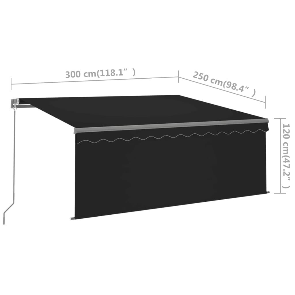 Manuaalisesti kelattava markiisi verho/LED 3x2,5 m antrasiitti - Sisustajankoti.fi