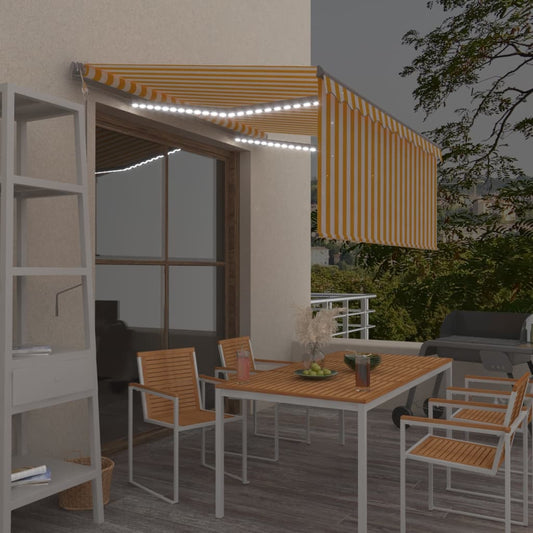 Sisäänkelattava markiisi verho/LED/tuulisens 3x2,5 m keltavalk. - Sisustajankoti.fi