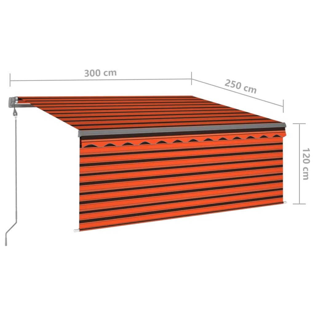 Sisäänkelattava markiisi verho/LED/tuulisens 3x2,5m oranssirusk - Sisustajankoti.fi