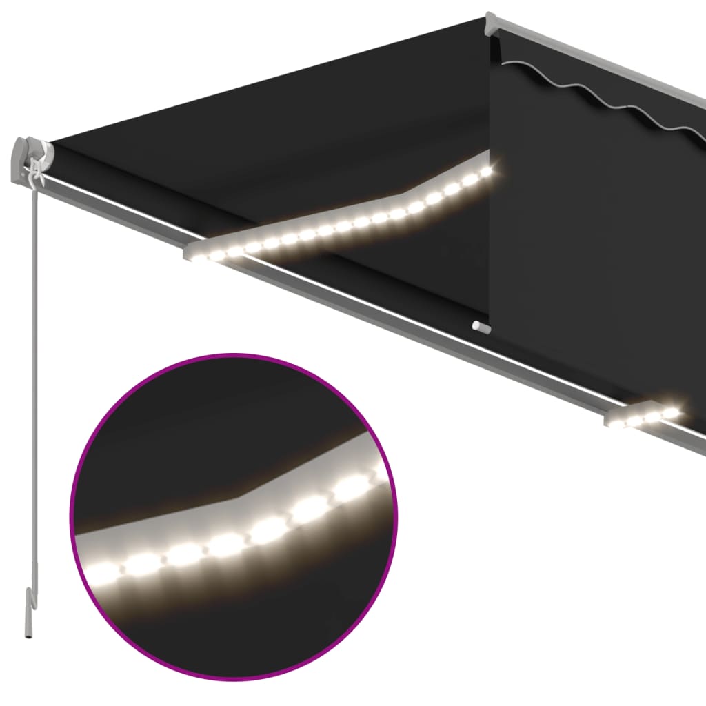Manuaalisesti kelattava markiisi verho/LED 3,5x2,5m antrasiitti - Sisustajankoti.fi