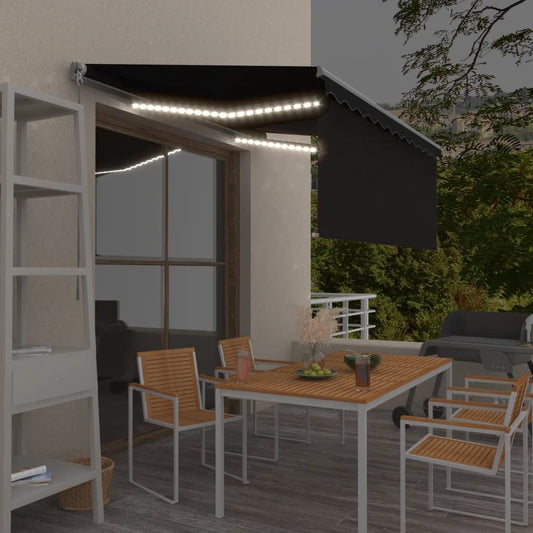 Manuaalisesti kelattava markiisi verho/LED 3,5x2,5m antrasiitti - Sisustajankoti.fi
