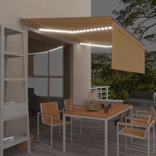Manuaalisesti kelattava markiisi verho/LED 4,5x3 m keltavalk. - Sisustajankoti.fi