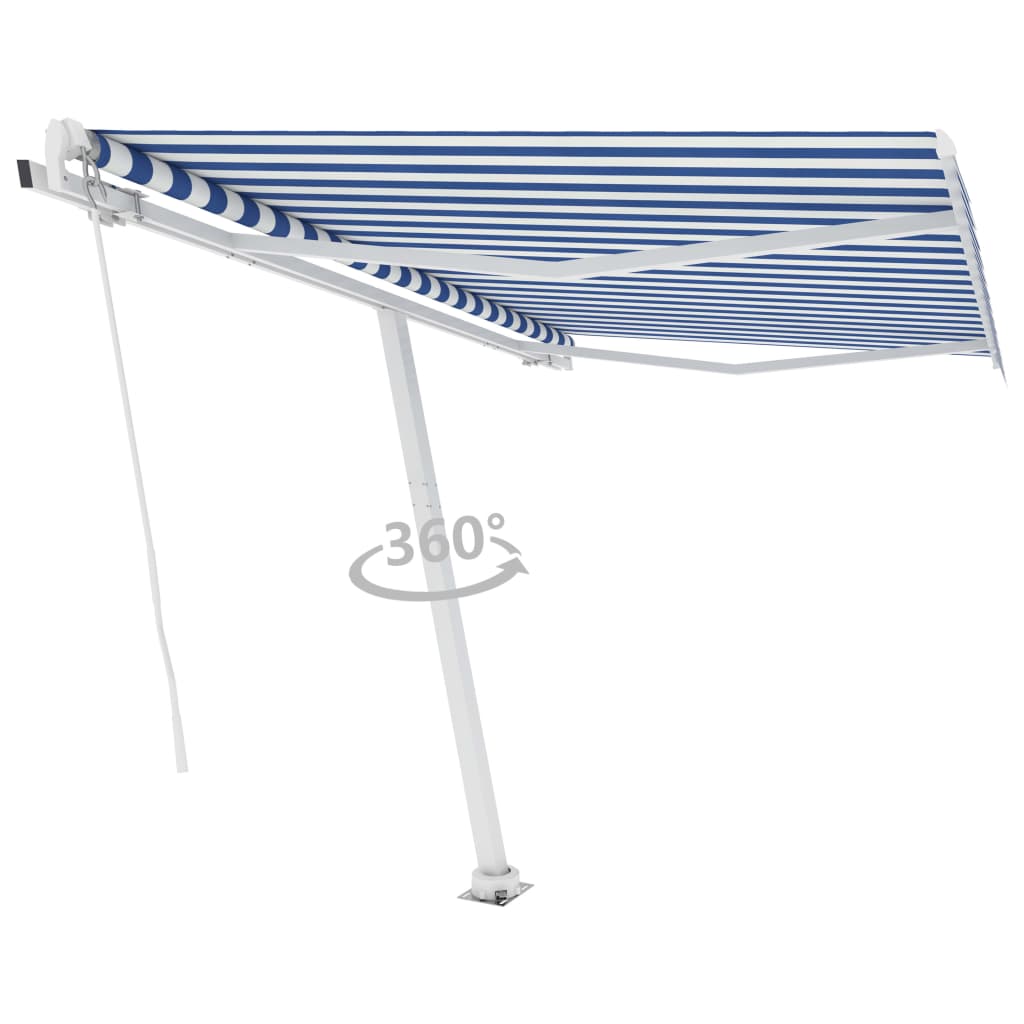 Vapaasti seisova sisäänkelattava markiisi 300x250 cm sin./valk. - Sisustajankoti.fi
