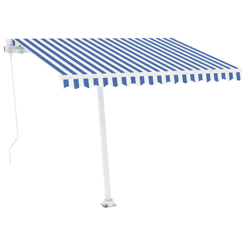 Vapaasti seisova sisäänkelattava markiisi 300x250 cm sin./valk. - Sisustajankoti.fi