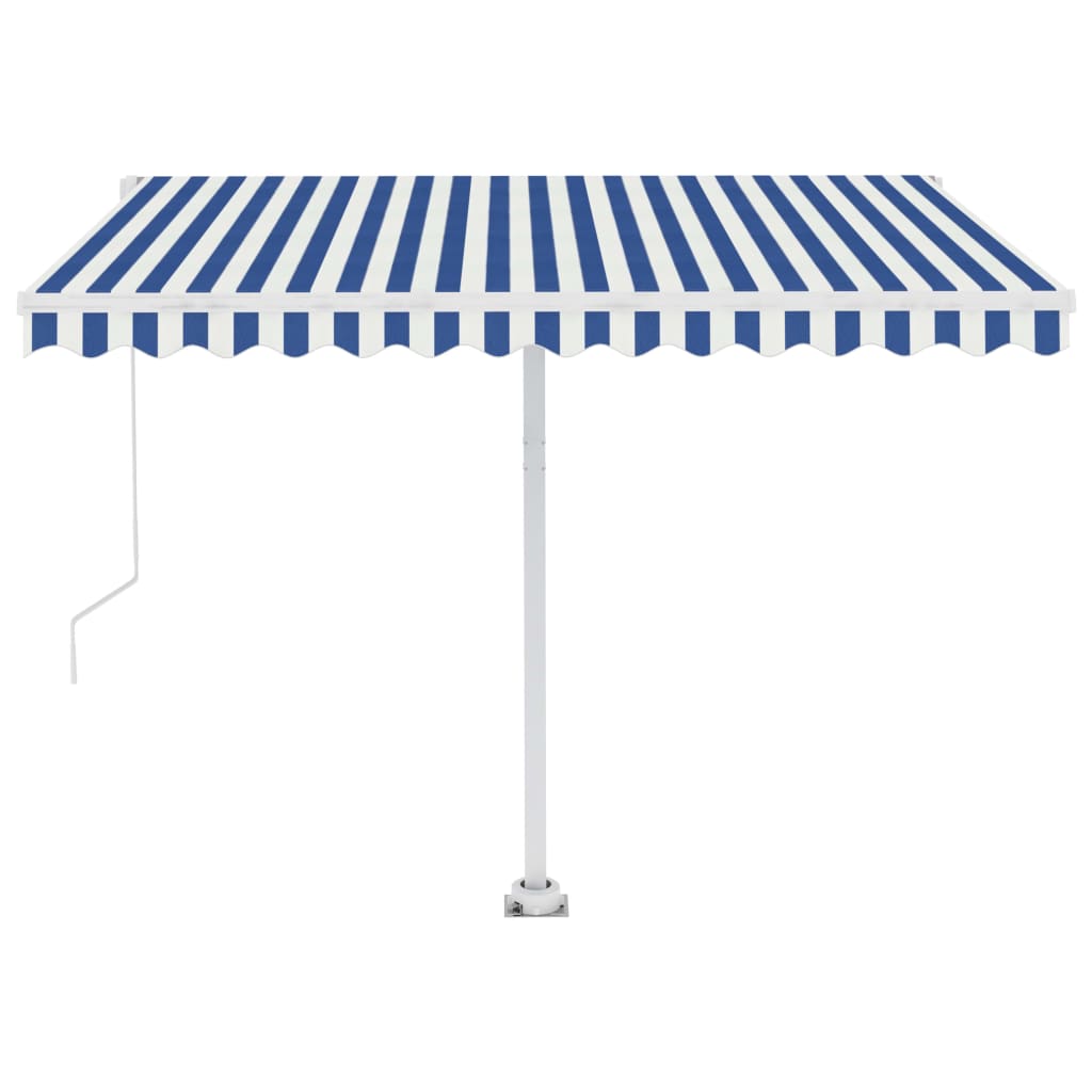 Sisäänkelattava markiisi LEDillä 300x250cm sininen ja valkoinen - Sisustajankoti.fi