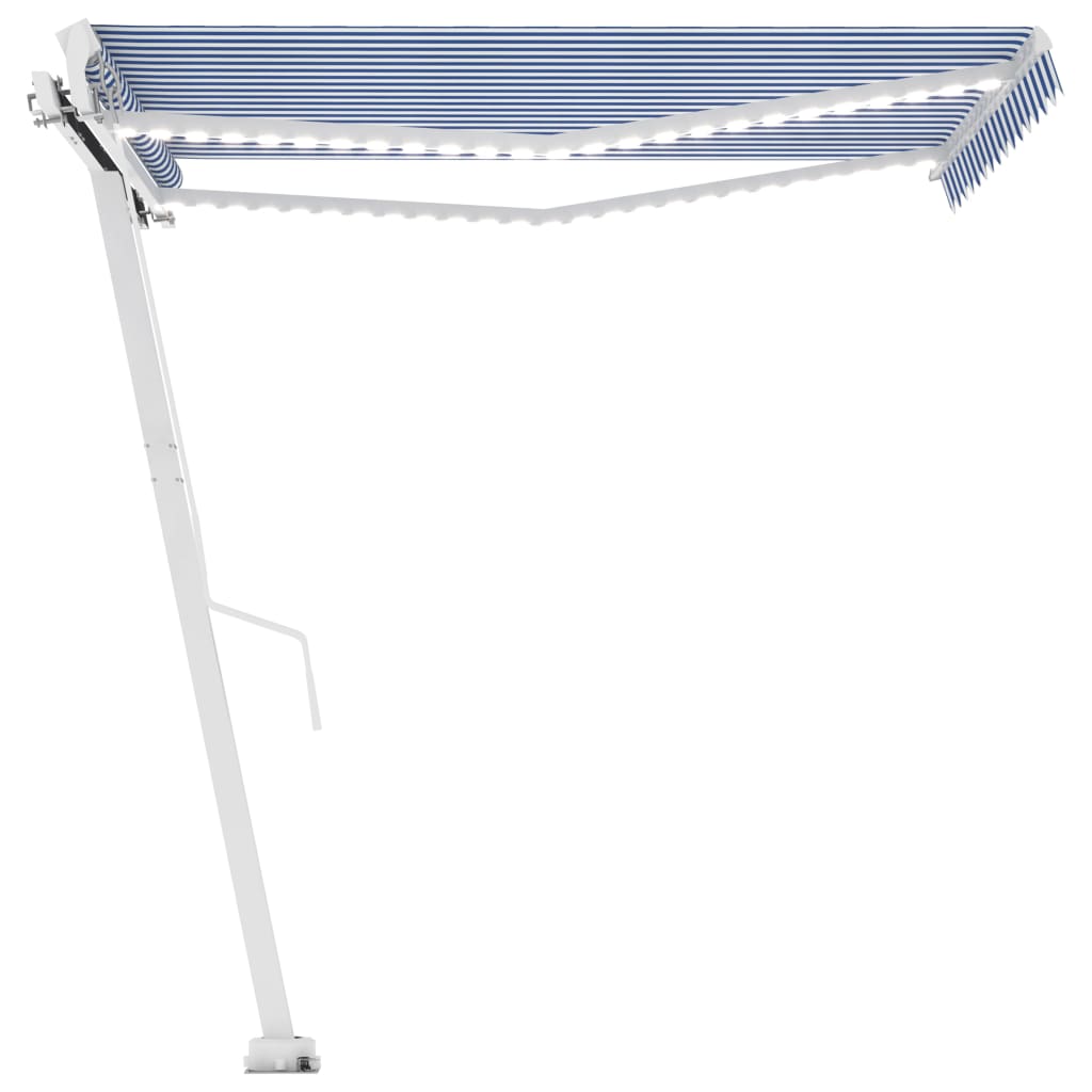 Sisäänkelattava markiisi LEDillä 300x250cm sininen ja valkoinen - Sisustajankoti.fi