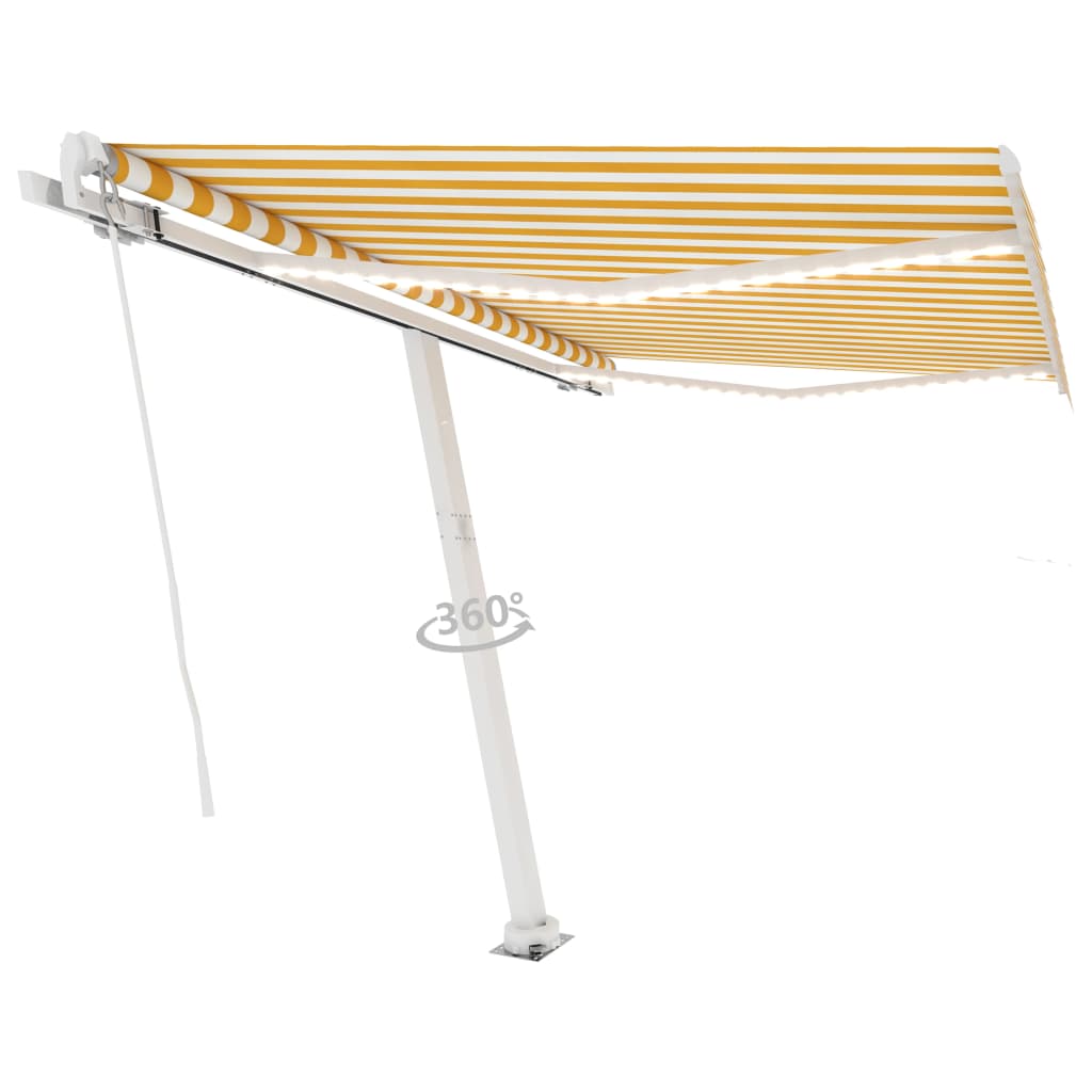 Sisäänkelattava markiisi LEDillä 300x250cm keltavalkoinen - Sisustajankoti.fi