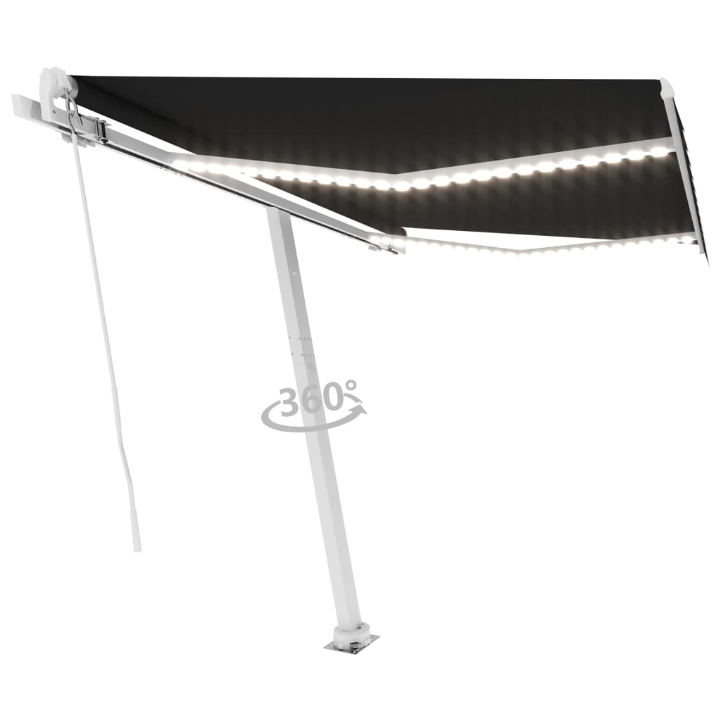 Manuaalisesti kelattava markiisi LEDillä 300x250 cm antrasiitti - Sisustajankoti.fi