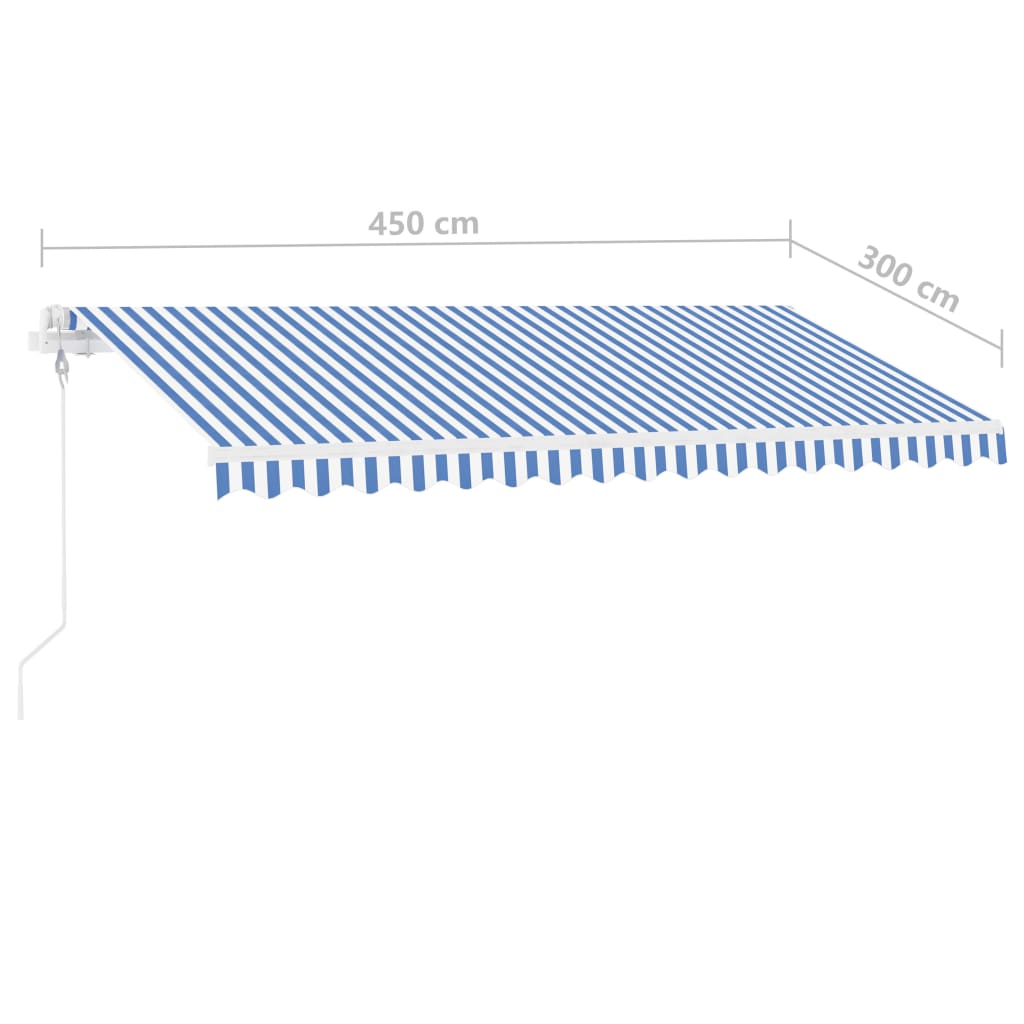 Vapaasti seisova sisäänkelattava markiisi 450x300 cm sinivalk. - Sisustajankoti.fi