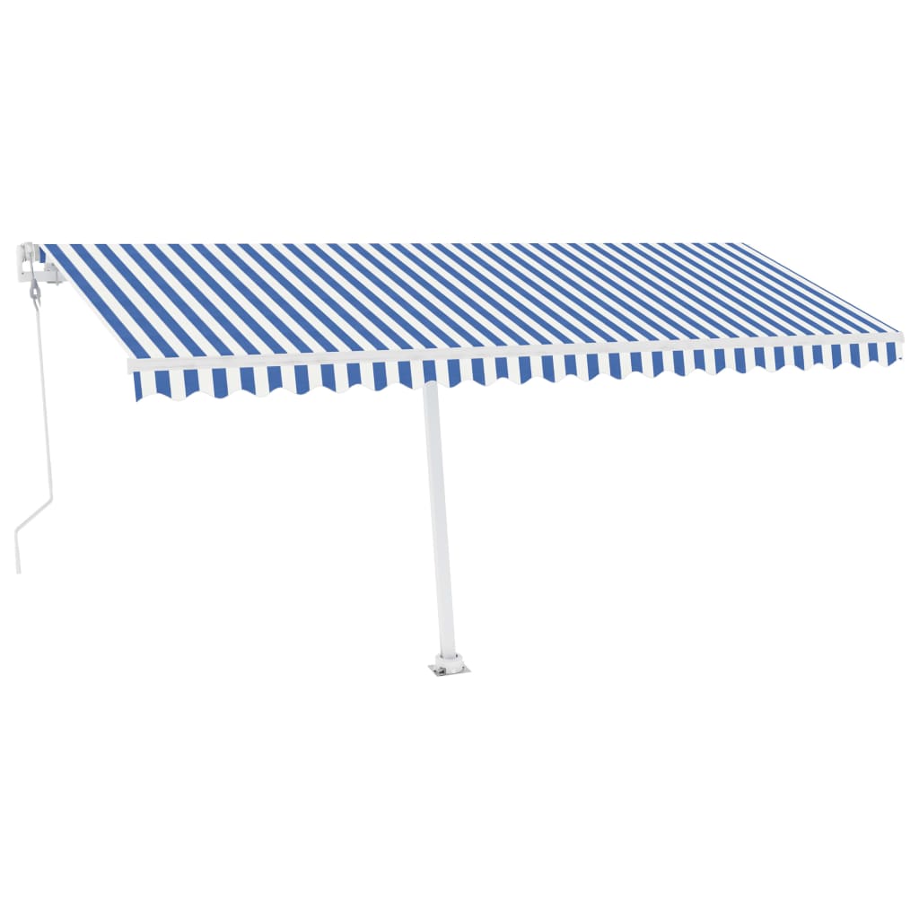 Vapaasti seisova sisäänkelattava markiisi 500x300 cm sinivalk. - Sisustajankoti.fi