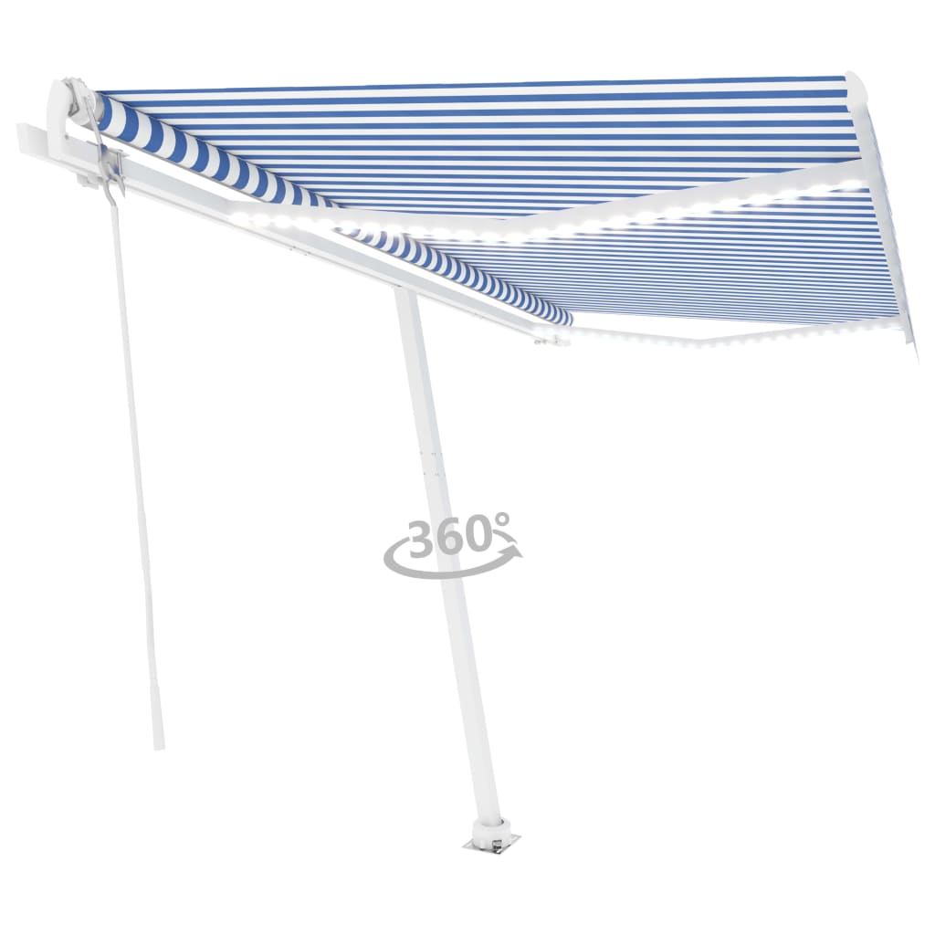 Sisäänkelattava markiisi LED/tuulisensori 400x350cm sinivalk. - Sisustajankoti.fi
