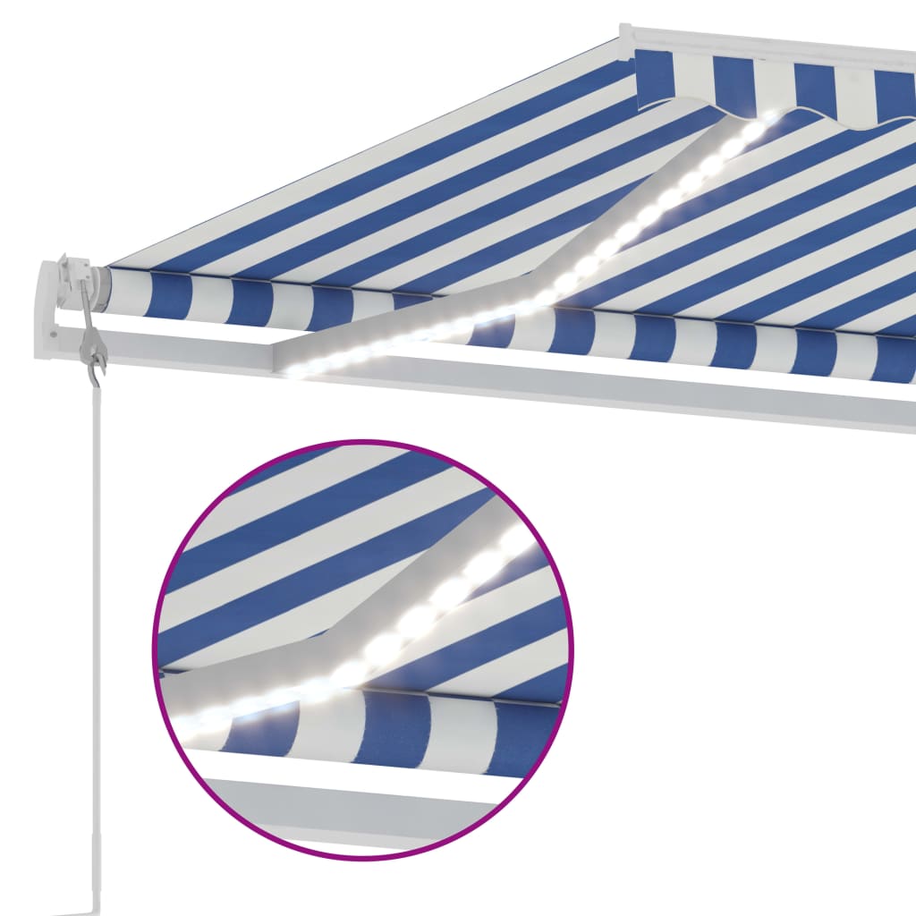 Sisäänkelattava markiisi LED/tuulisensori 400x350cm sinivalk. - Sisustajankoti.fi