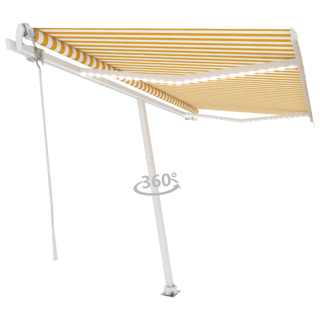 Sisäänkelattava markiisi LED/tuulisensori 400x350 cm keltavalk. - Sisustajankoti.fi