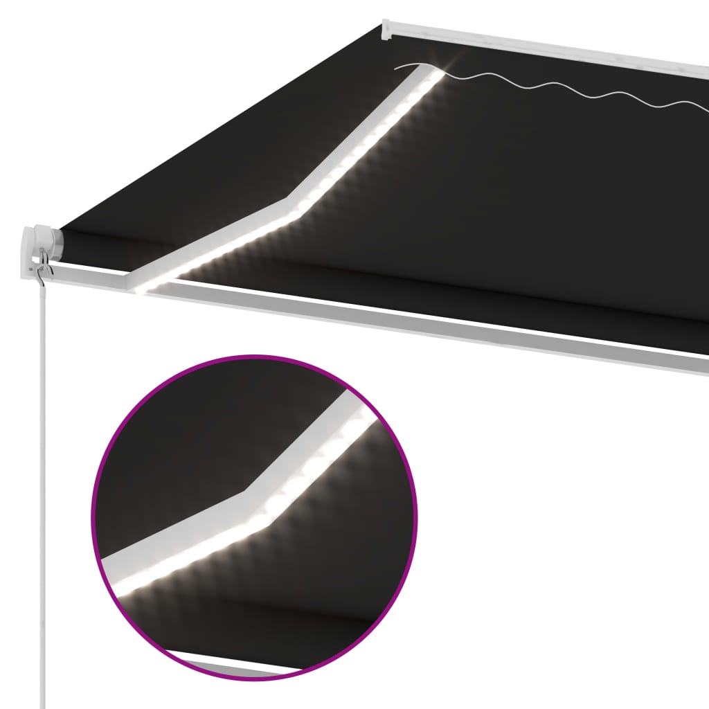 Käsin sisäänkelattava markiisi LEDillä 450x350 cm antrasiitti - Sisustajankoti.fi