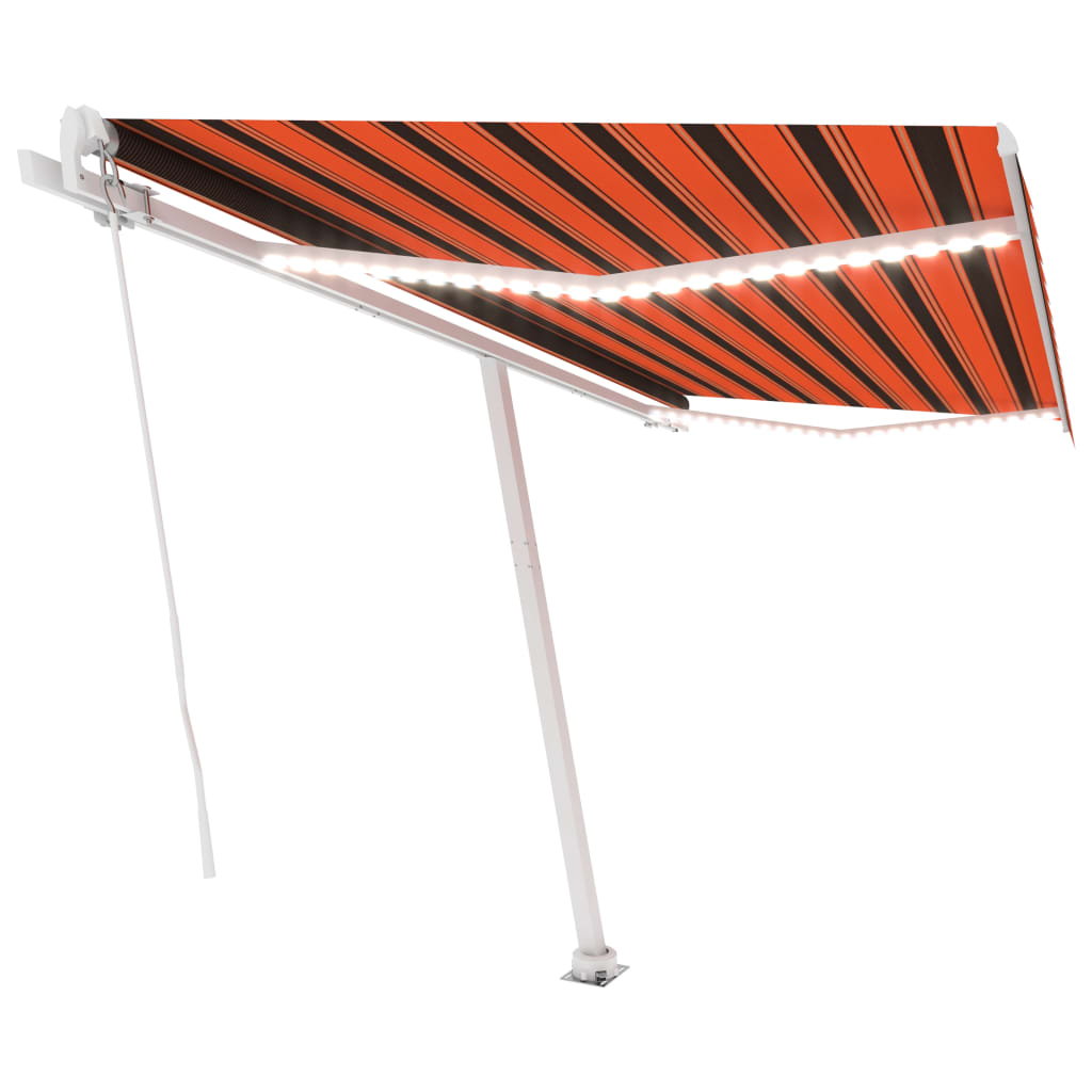 Käsin kelattava markiisi LED-valot 4,5x3,5 m oranssi/ruskea - Sisustajankoti.fi