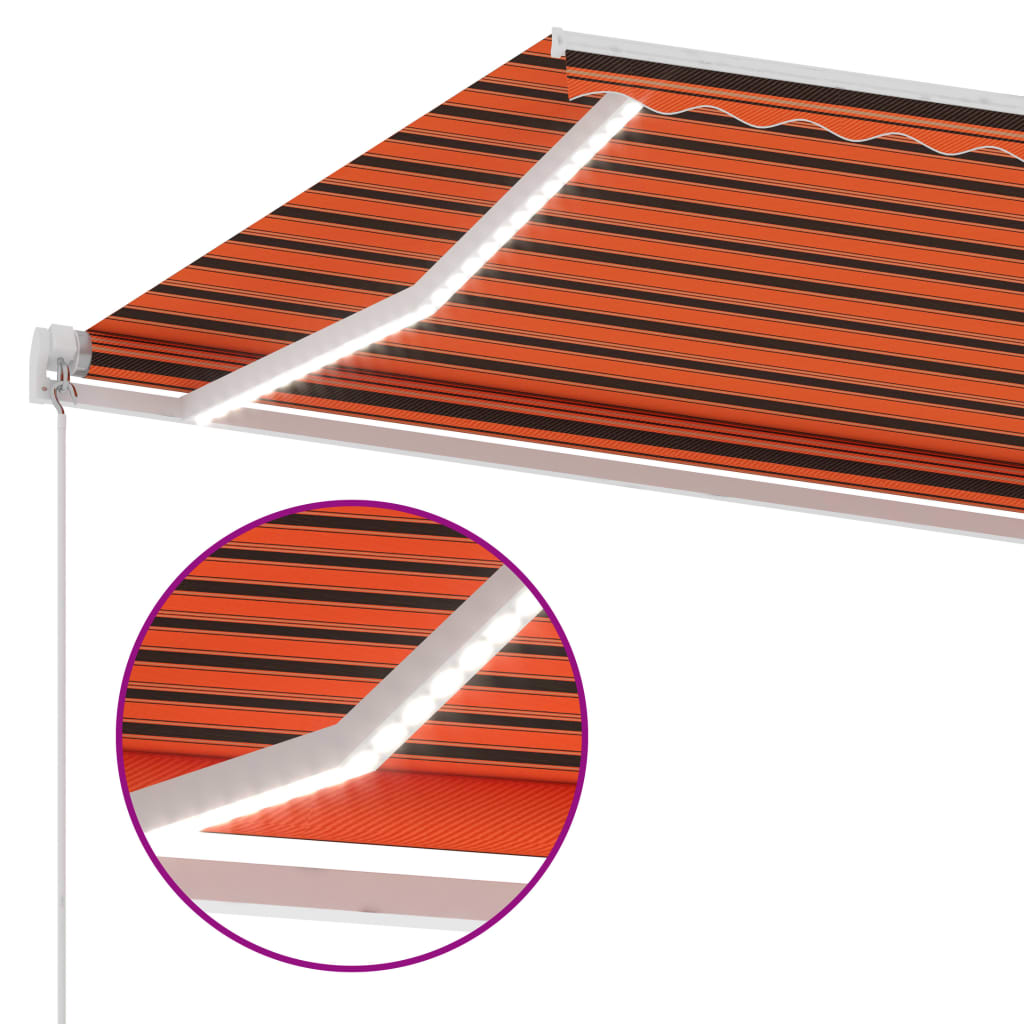 Käsin kelattava markiisi LED-valot 4,5x3,5 m oranssi/ruskea - Sisustajankoti.fi