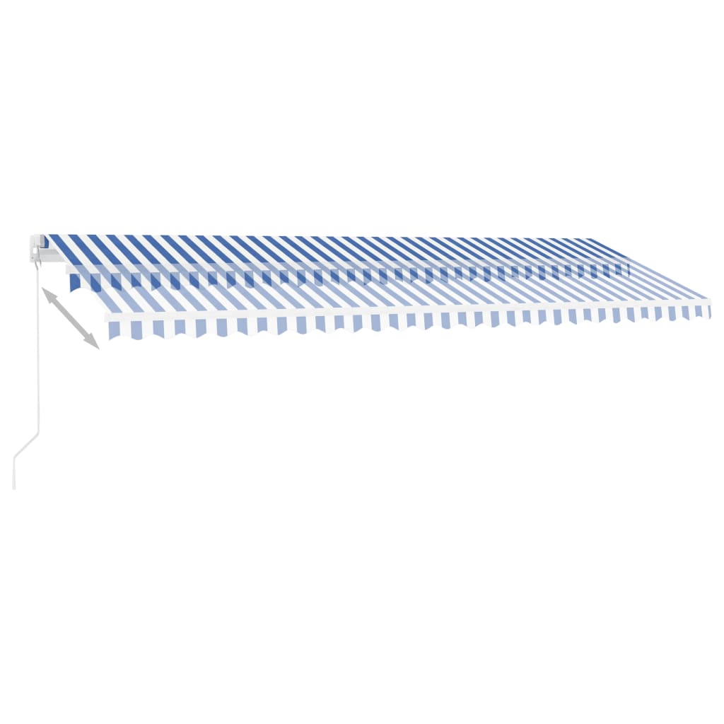 Käsin sisäänkelattava markiisi LEDillä 500x350cm sinivalkoinen - Sisustajankoti.fi