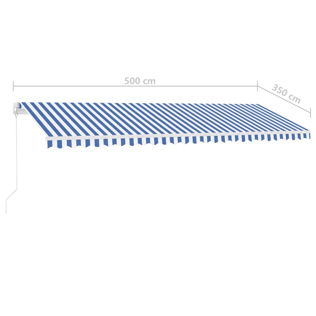 Käsin sisäänkelattava markiisi LEDillä 500x350cm sinivalkoinen - Sisustajankoti.fi