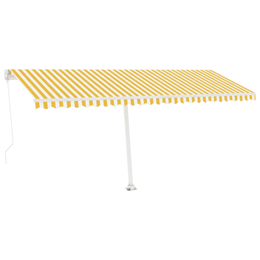 Käsin sisäänkelattava markiisi LEDillä 500x350cm keltavalkoinen - Sisustajankoti.fi