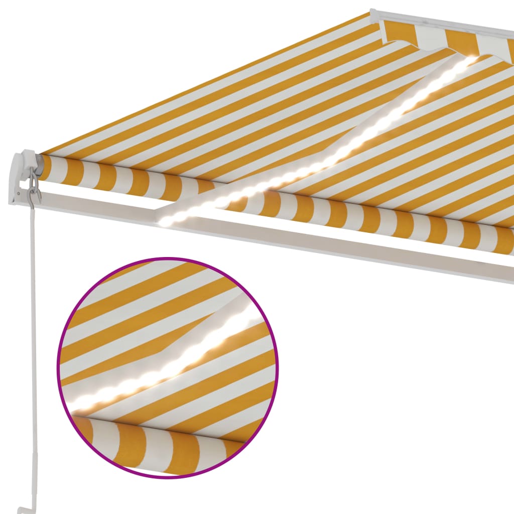 Käsin sisäänkelattava markiisi LEDillä 500x350cm keltavalkoinen - Sisustajankoti.fi