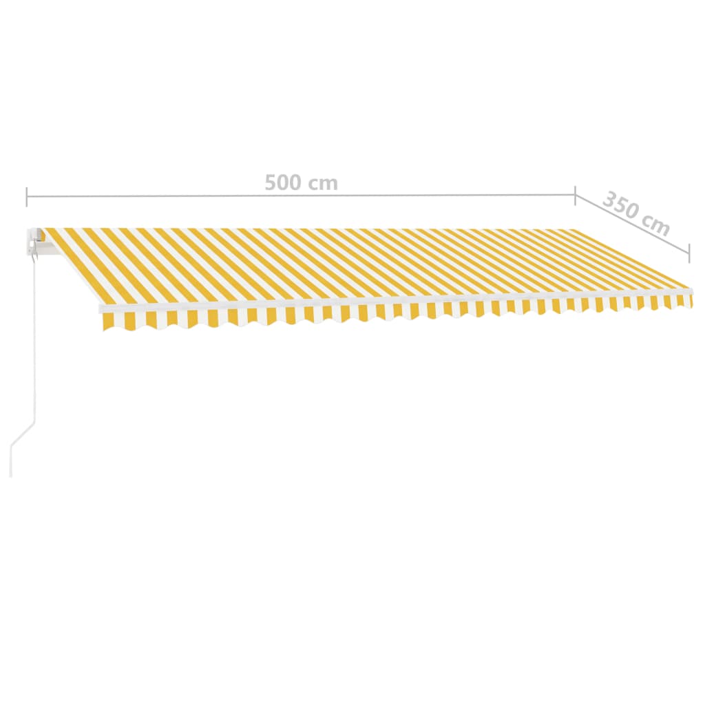 Käsin sisäänkelattava markiisi LEDillä 500x350cm keltavalkoinen - Sisustajankoti.fi