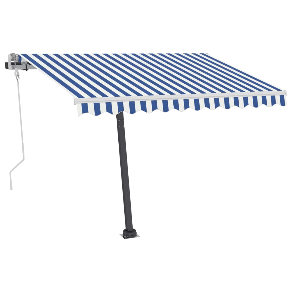 Käsin sisäänkelattava markiisi LEDillä 300x250 cm sinivalkoinen - Sisustajankoti.fi