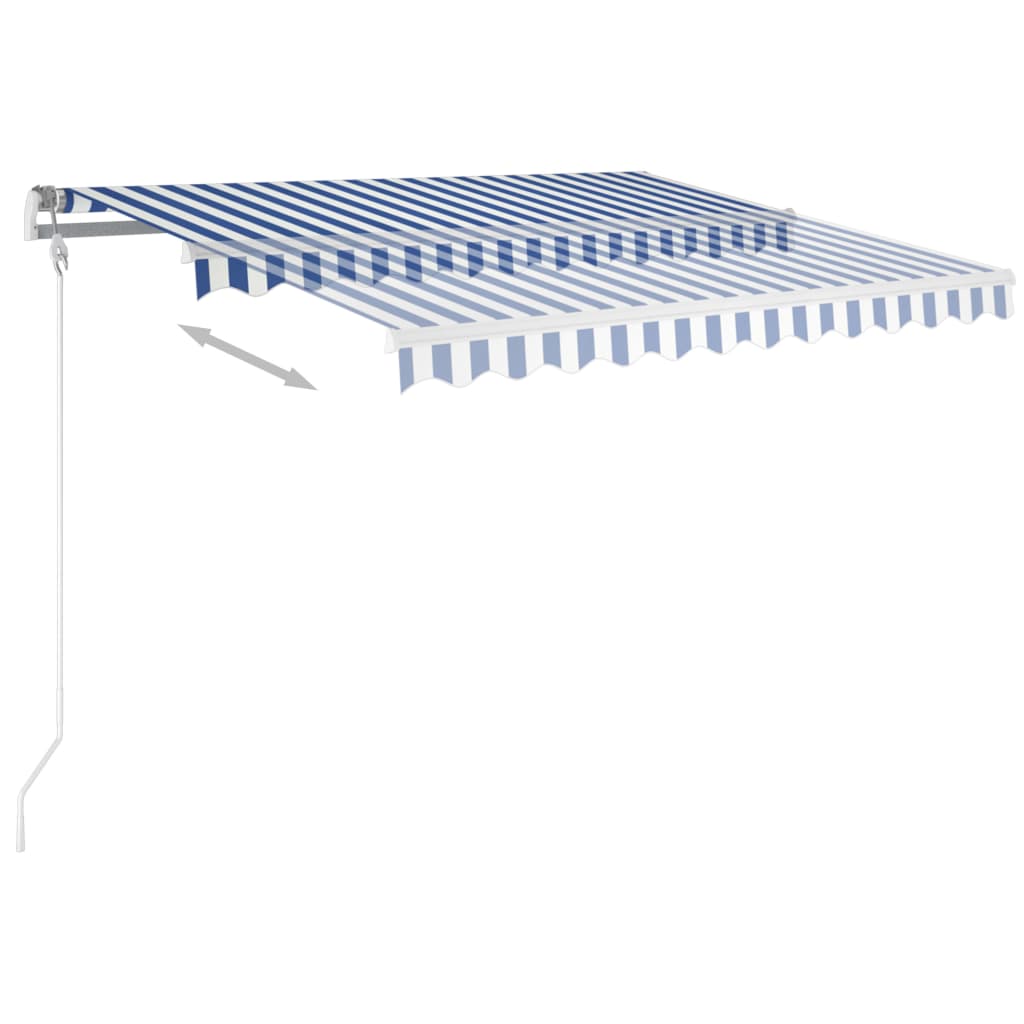 Käsin sisäänkelattava markiisi LEDillä 300x250 cm sinivalkoinen - Sisustajankoti.fi