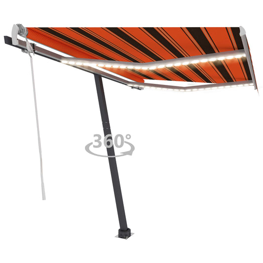 Sisäänkelattava markiisi LEDillä 300x250 cm oranssiruskea - Sisustajankoti.fi