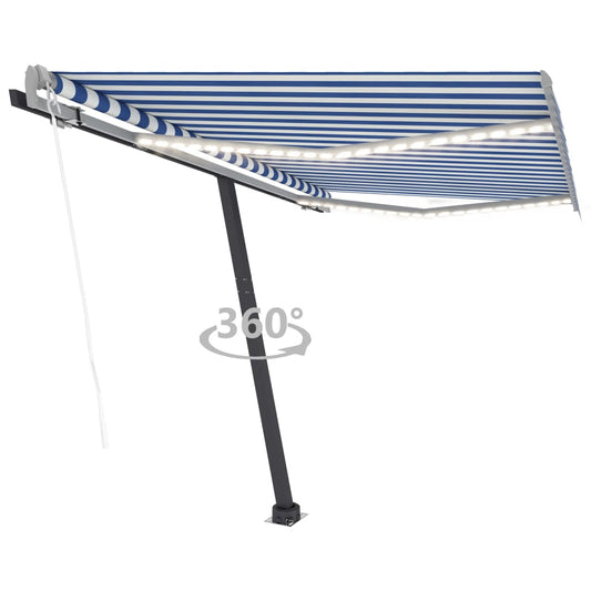 Sisäänkelattava markiisi LED/tuulisensori 300x250 cm sinivalk. - Sisustajankoti.fi