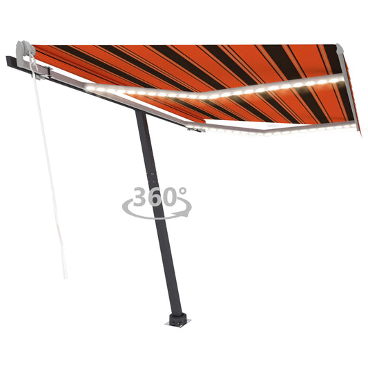 Sisäänkelattava markiisi LED/tuulisens. 300x250cm oranssiruskea - Sisustajankoti.fi