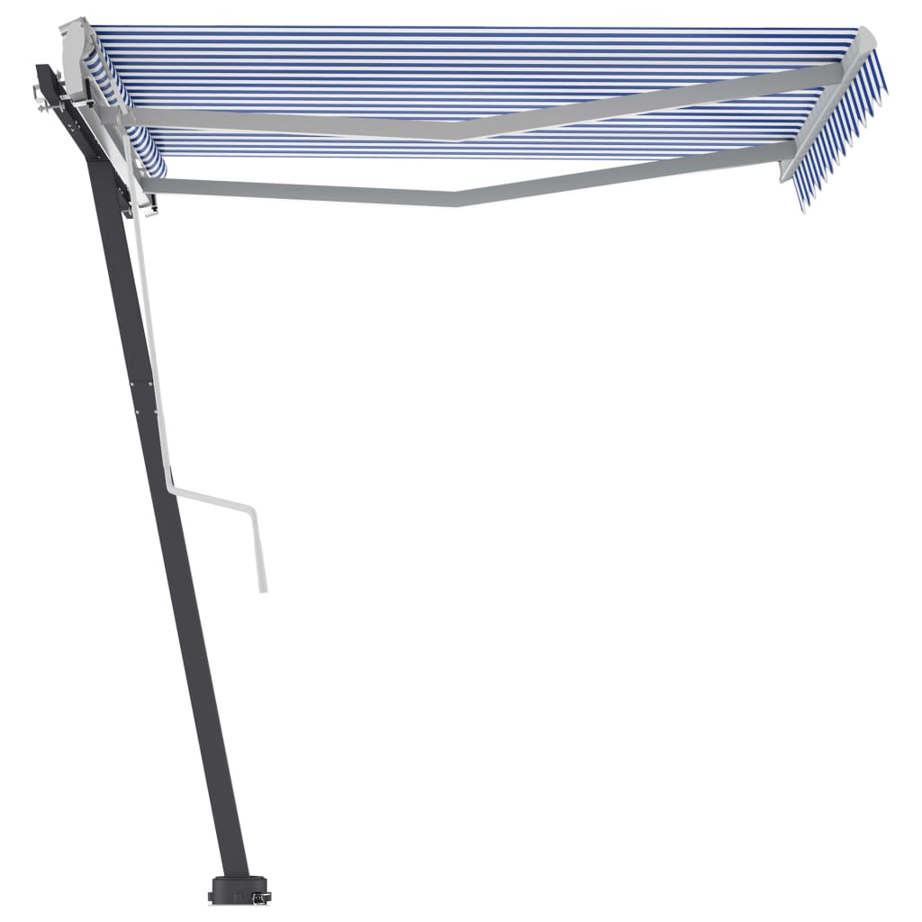 Vapaasti seisova sisäänkelattava markiisi 350x250 cm sinivalk. - Sisustajankoti.fi