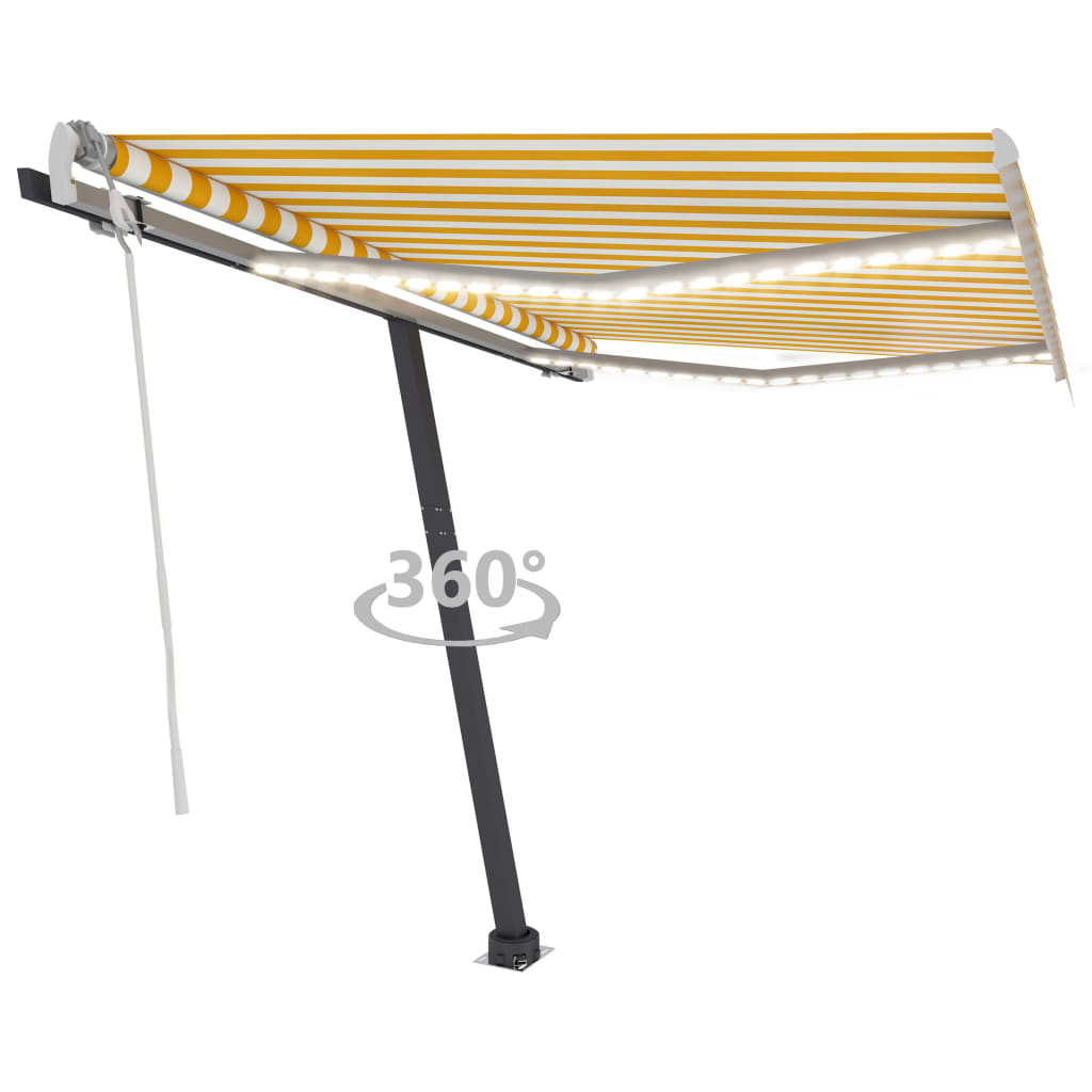 Sisäänkelattava markiisi LEDillä 350x250cm keltavalkoinen - Sisustajankoti.fi