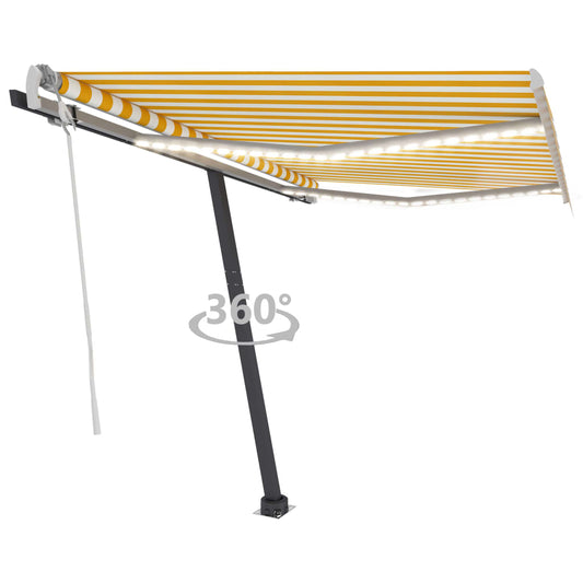 Sisäänkelattava markiisi LEDillä 350x250cm keltavalkoinen - Sisustajankoti.fi