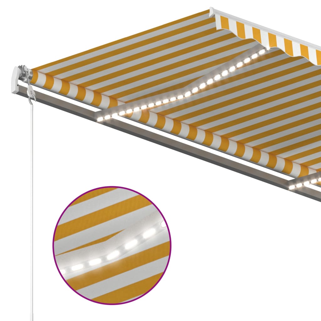 Sisäänkelattava markiisi LEDillä 350x250cm keltavalkoinen - Sisustajankoti.fi