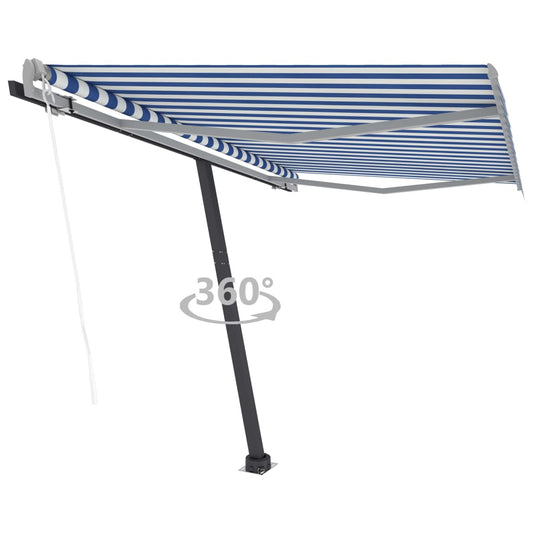 Vapaasti seisova sisäänkelattava markiisi 350x250 cm sinivalk. - Sisustajankoti.fi