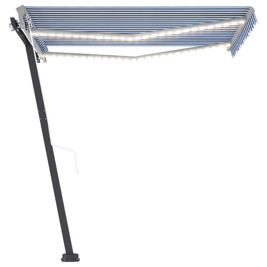 Sisäänkelattava markiisi LED/tuulisens. 350x250cm sinivalkoinen - Sisustajankoti.fi