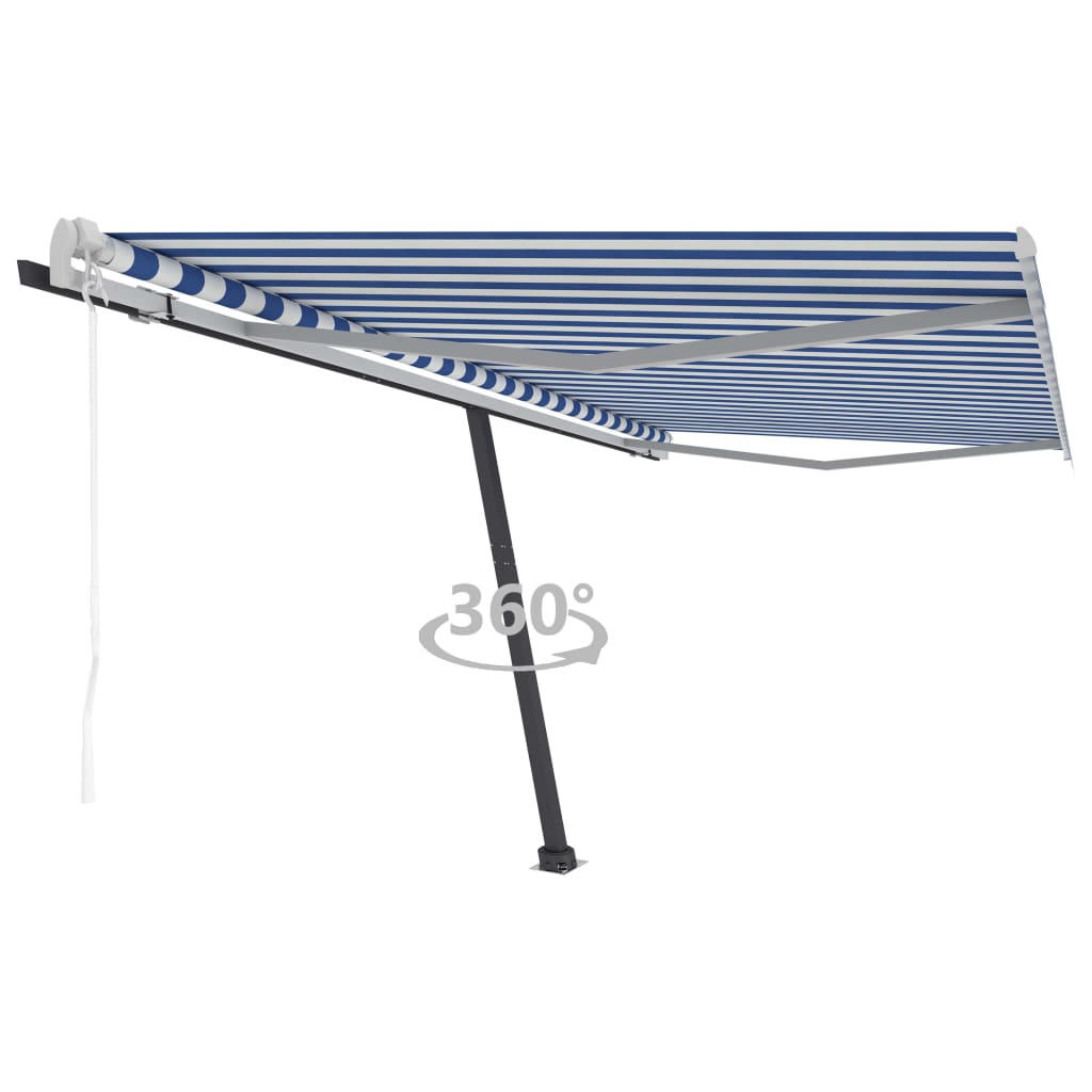 Vapaasti seisova sisäänkelattava markiisi 400x300 cm sinivalk. - Sisustajankoti.fi