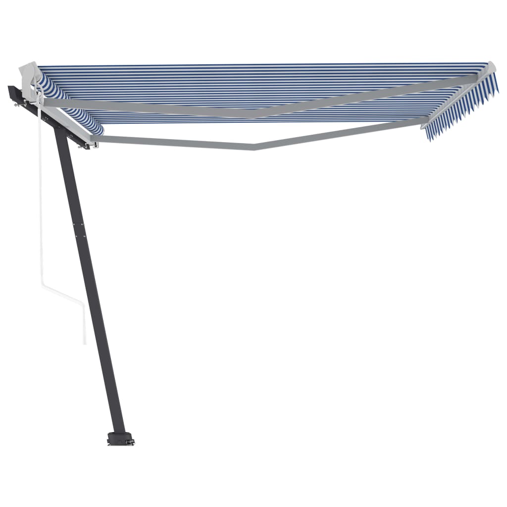 Vapaasti seisova sisäänkelattava markiisi 400x300 cm sinivalk. - Sisustajankoti.fi