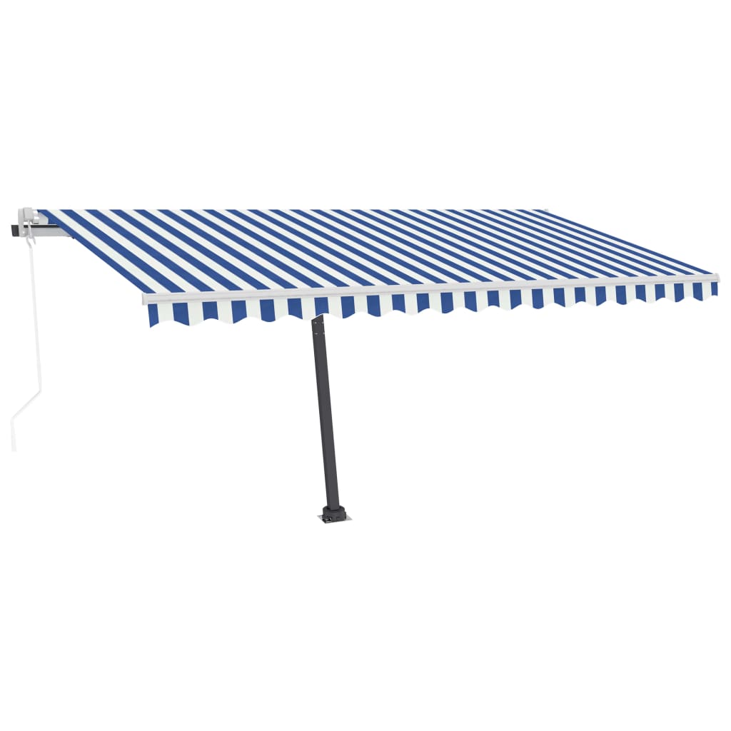 Vapaasti seisova sisäänkelattava markiisi 400x300 cm sinivalk. - Sisustajankoti.fi