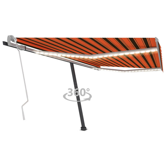 Käsin sisäänkelattava markiisi LEDillä 450x300 cm oranssiruskea - Sisustajankoti.fi